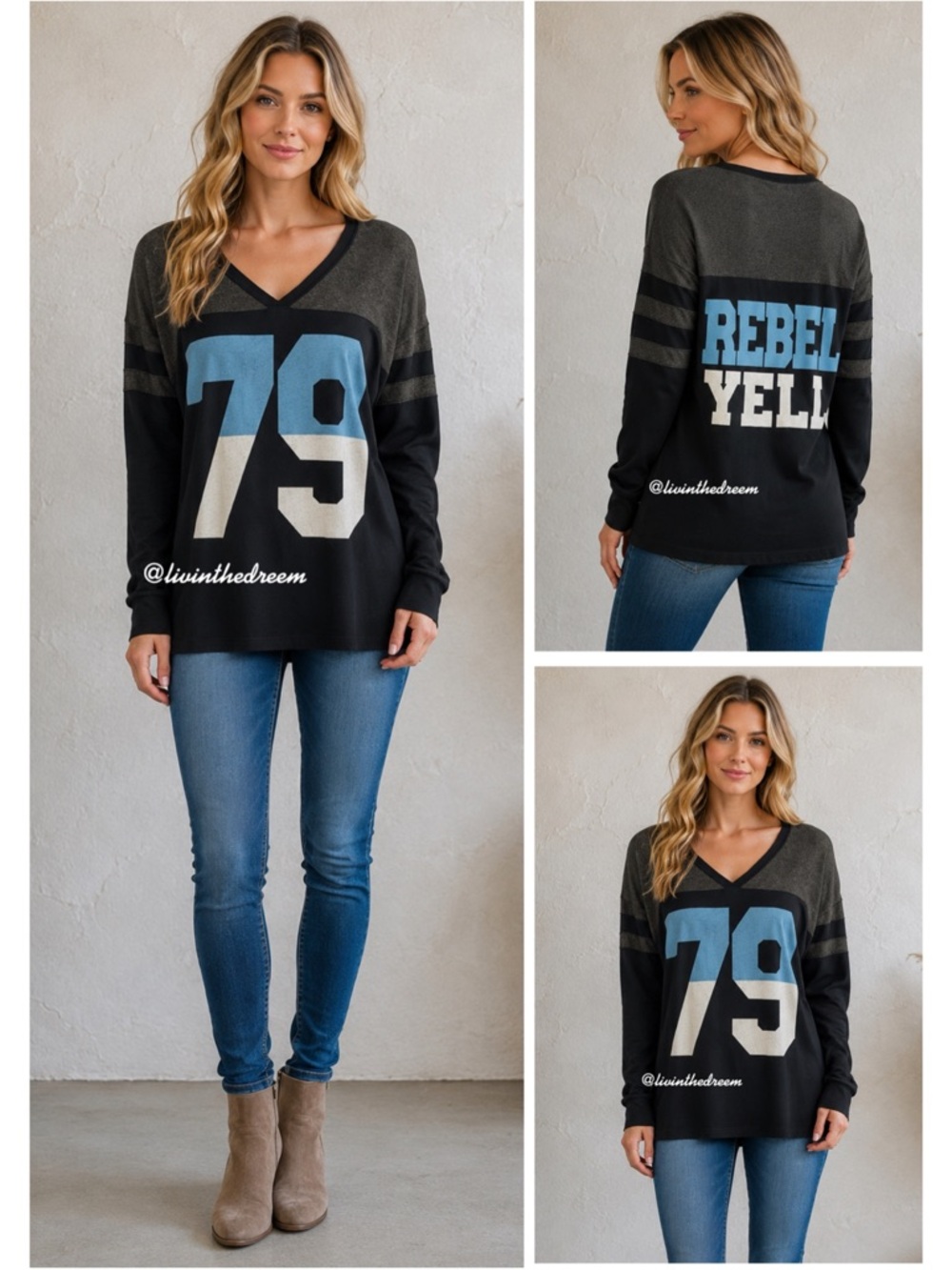 #T122 Rebel Yell V Neck Graphic 3.4 Sleeve T SZ S $78